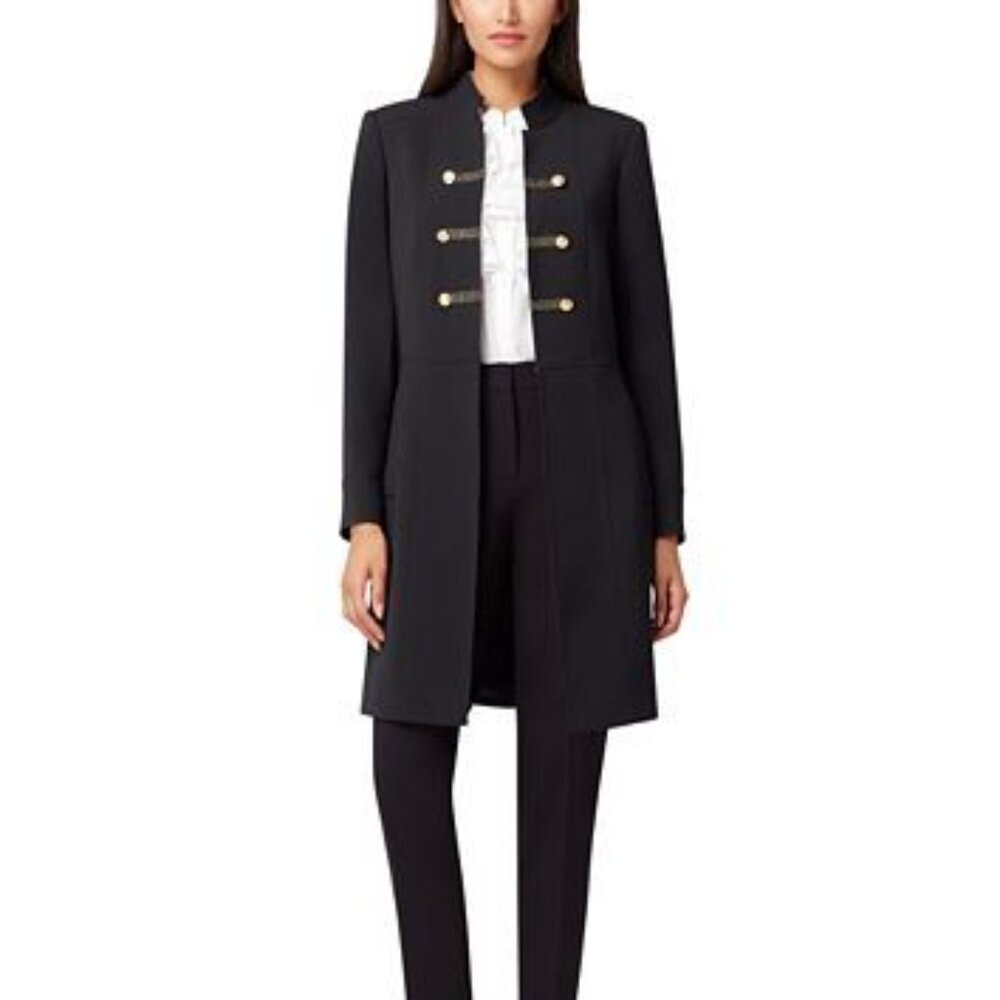 Tahari ASL Stand-Collar Double-Breasted Military Jacket - Black